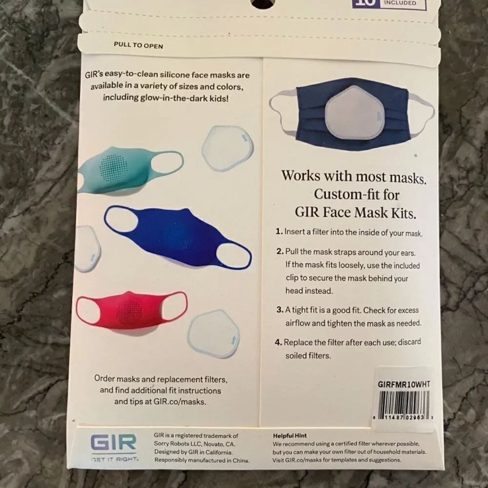 GIR Silicone Reusable Face Mask Kit L Black with 20 packs of 10 Filters NWT